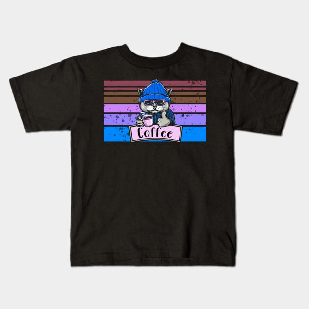 Coffee Cat Kids T-Shirt by Imutobi